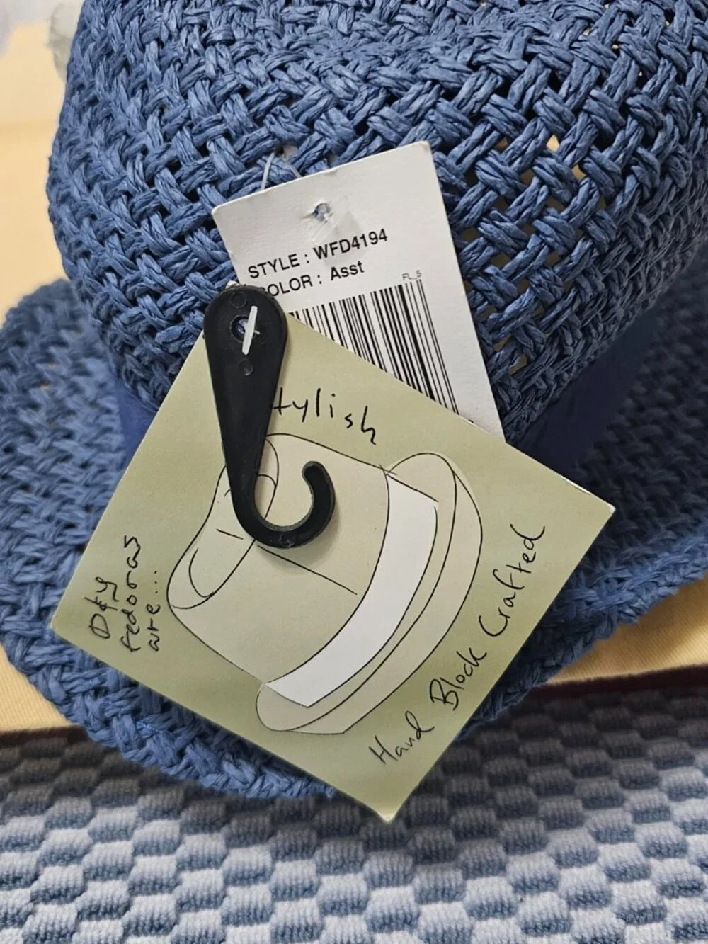 NEW D&Y Hand Block Crafted Blue Straw Fedora w/ Oversized White Flower One Size - Picture 6 of 6